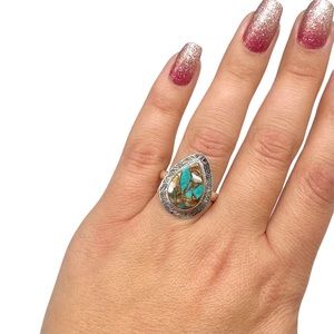 Spiny Oyster Copper Turquoise Ring Sterling Silver 925 Sz 8.5 Matrix Stone